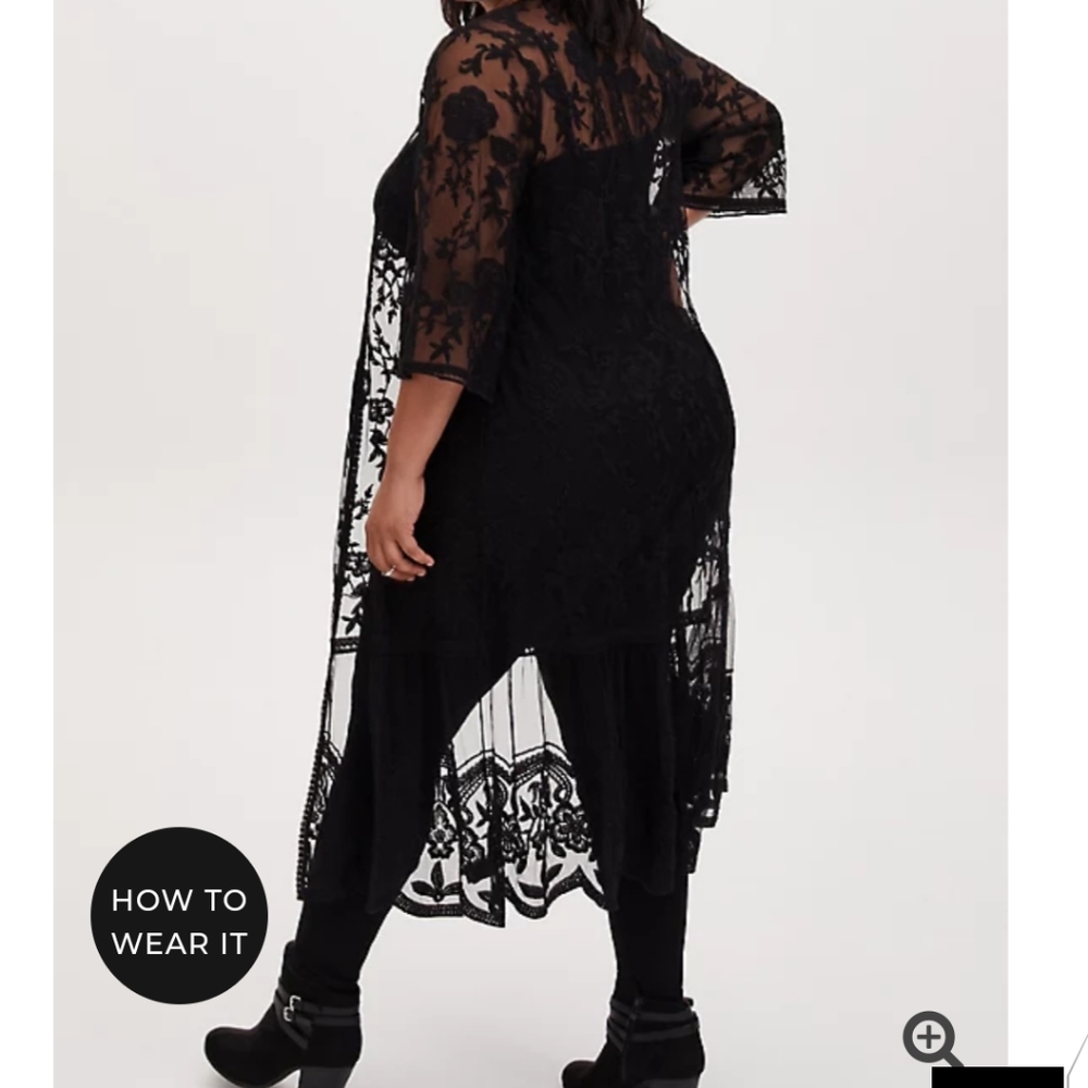๐1X-4X BLK SHEER MESH & FLORAL EMBROIDERY KIMONO - Picture 2 of 3